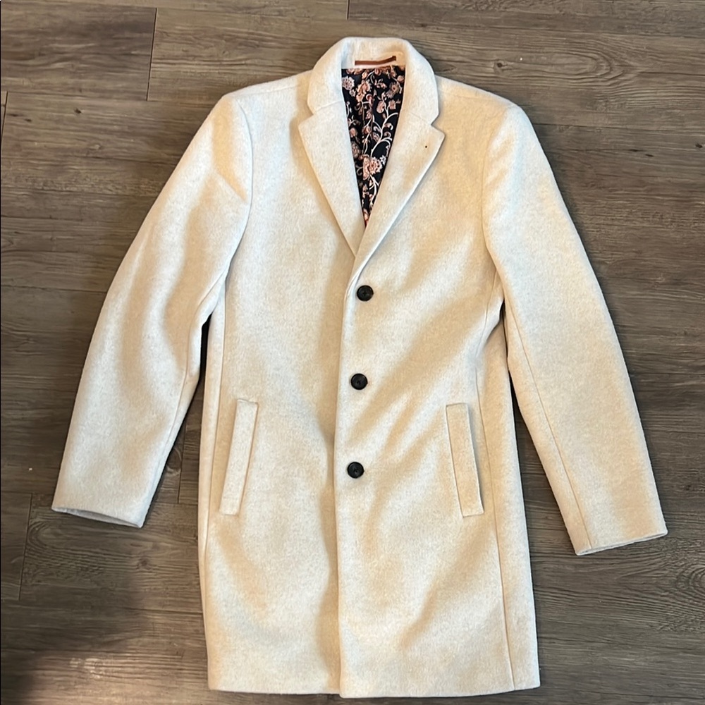 Next Cream & Paisley Overcoat with Notched Lapels